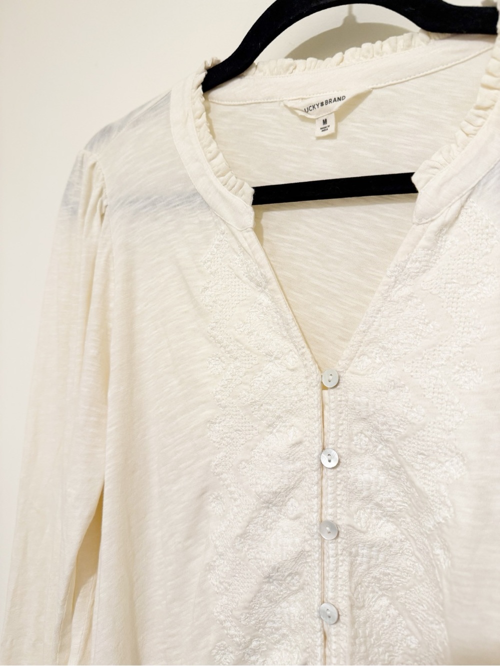 Lucky Brand Cream Long-Sleeve Button Peplum Blouse - Picture 2 of 3